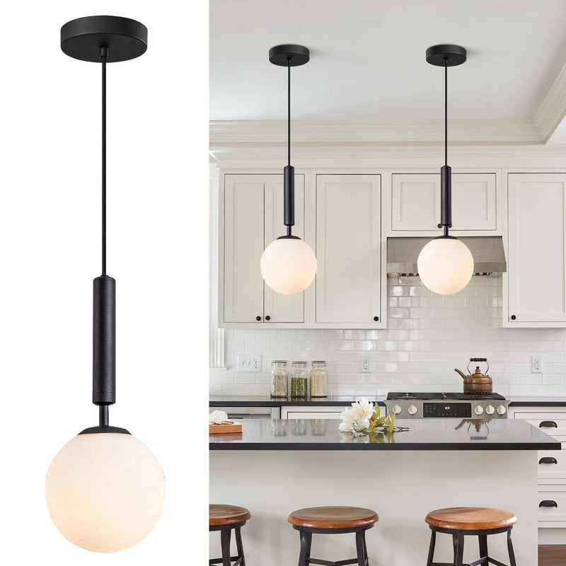 KCO Lighting Black Globe Pendant Light Mid Century Modern Pendant Lights Kitchen Island Industrial Farmhouse Round Glass Pendant Lighting Single Hanging Light Fixture (Black) - Image 1